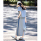 Shangjing Casual Cost for Women the Summer New Women's Denim Splicing Hooded Sweat-Sweat à manches à manches pantalons larges en deux pièces pour femmes