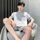 胖东来【商场同款】夏季男士短袖睡衣薄款棉质休闲加大码青少年家居服男宽松套装夏天 D9928 L 男