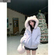 Dangrui Furry Cat Ears Mountain Carving Cotton Clothes Women's 2025 New Thickened Korean Cotton Clothes Winter Student Coats Trendy Blue Furry Coat One Size Can Remark Size