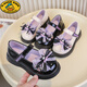 G.duck Girls' Leather Shoes Kuromi Bow Children's Shoes Spring and Autumn New Black Medium and Large Children's Girls Princess Shoes 2025 Black 26 Inner Length 15.8 cm