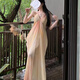 Miao Yijia suspender dress for women's skirt summer 2025 new pure sexy beach vacation French long skirt dress yellow tie-dye suspender vacation style dress M [Suggested 85-100Jin [Jin equals 0.5 kg]]