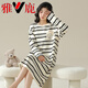 Yalu nightgown for women with long-sleeved cotton design spring and autumn pajamas can be worn on the outside with striped home clothes 2025 Spring and Autumn new style W9765 long-sleeved nightgown XL 110-125Jin [Jin equals 0.5 kg]