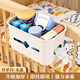 
He Jiagong's bedside basket baby crib bedside storage rack diapers diaper storage bag diaper diaper fence storage box Crescent white-free-covered model [with paper drawer + cable insertion port]