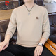 Pierre Cardin sweatshirt men's spring, autumn and winter round neck pullover trendy brand versatile long-sleeved T-shirt trendy tops apricot XL