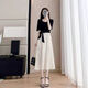 Aemape High-End-Schwarz-Spleißkleid für Frauen 2025 Sommer Neue Mode-Taille und schlanker gefälschter zweiteiliger A-Line-Rock Schwarz S [Empfohlen 90-100 Jin [Jin gleich 0,5 kg]]