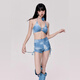 Nanmu Bear Swimsuit Women's Split Three-Piece Set Long Sleeve Sweaty Girls Summer Pure Desire Conservative Sun Protection Belly Slimming Swimsuit Blue Shirt Three-Piece Set [70-120Jin [Jin equals 0.5 kg]]