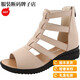 Satchi leichte Luxus Sommer Neue echte Leder Römische Schuhe flache vielseitige Sandalen Großgröße hohle High-Top-Fisch-Mundschuhe Frauen Sandalen schwarz 35