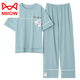 Catman (Miiow) Pyjamas für Frauen für Sommerpure Baumwolle 2025 Neue Kurzhose mit kurzärztem Hose für Hauskleidung für dünne Baumwollanzüge 7374 Bohnengrün M 80-100jin [Jin gleich 0,5 kg]