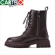 CARTELO True Soft Leather Martin Boots Women's British Style 2025 New Spring and Autumn Fleece Brown Thick-soled Short Boots Motorcycle Boots Black Single Li 37