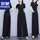 Romon Mode gestreifte Jumpsuit Set Women's Sommer 2025 Neue hohe Taille schlanke Weitbeine Temperament Jumpsuit V-Ausschnitt Schwarz M.