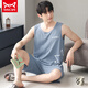 Catman Miiow Mend's Modal Pajamas Summer Shevel Shews Suit Vest Occasiter Loose Home Costume Short Mancheve Outdoor NS 9207 L 100-120JIN [Jin est égal à 0,5 kg]
