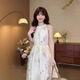 
Niche design halter neck dress for women 2025 new spring and summer three-dimensional floral skirt loose slim long skirt 9898# off white one size