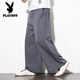 Playboy (PLAYBOY) Chinese style men's linen pants loose cotton linen wide-leg pants skirt retro large size harem pants spring and summer straight men's pants black 5XL size
