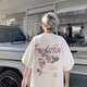 Poum American High Street Rose gedruckt reine Baumwollkurzärmelte T-Shirt Herren Sommer Übergröße Retro Trendy Brand T-Shirt Kleidung MSLWP-C829 Weiß L.