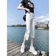 Chapitre cool (Kuzhang) Jean recadré pour les femmes en été 2025 Nouvelle taille haute slim small gras m girl slit grande taille put 6189 Black Grey L recommandé 100-115Jin [Jin est égal à 0,5 kg]