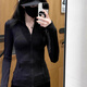 Yusenyi Black Slim Yoga Wear Jacket Women's Waist Fitness Cycling Wear Sports Tight Top Sun Protection Clothing Women's New Style Black S _Recommended 75-95Jin Jin is equal to 0.5 kg