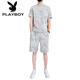 Playboy (Playboy) Pure Cotton 2023 New Ice Seide Kurzarm T-Shirt Set Herren Casual Sports zweiteiler Set Herren Lose Sommer Trend 671 Weißes Set L 110jin [Jin ist 0,5 kg] -130jin [Jin gleich 0,5 kg]