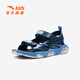 Anta children's sandals, men's and women's shoes, 25-year summer Rubik's cube sandals, outdoor comfortable open-toe Velcro beach shoes, men's model, dark blue/dissolved water blue-1 33, shoe inner length 20.5cm