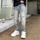 
Meiyao Spring and Autumn American casual and handsome graffiti printed retro jeans men's straight loose wide-leg floor dad pants, deep khaki color 9227 loose straight 30 120-130Jin[Jin equals 0.5 kg]