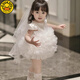 G.duck Children's First Birthday Dress 2025 New Super Fairy and Cute Princess Dress Girls Princess Dress Summer White + Veil 80