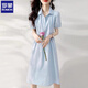 Romon French temperament dress for women 2025 new small person age-reducing simple waist-hugging and slimming casual high-end shirt skirt Blue M [100-110Jin[Jin equals 0.5 kg]]