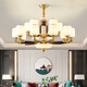 Lescot new Chinese-style jade living room chandelier Chinese style black gold solid wood villa main lamp restaurant lamp large SN3890 solid copper head 40 head high-end copper + wood