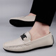 Light luxury trendy leather shoes for men 2025 new summer breathable soft sole business casual driving genuine leather beanie shoes 9930 meters white 41