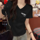 Pierre Cardin Camisa de base de cuello en V blanco Camiseta de algodón de algodón puro Camiseta de manga corta para mujeres Summer Pequeño collar de pollo Sume suelto suelto tapa de altura a media manga tostada en V kc693 White M