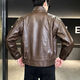 Playboy (PLAYBOY) Haining Motorcycle Leather Jacket Business Casual Lapel New Trendy Handsome Slim Men's Leather Jacket Short Style Brown 4XL Recommended 170-190 Jin Jin equals 0.5 kg