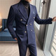 Jason's casual suit men's slim British double-breasted suit suit men's business professional formal groom's wedding dress blue (suit + pants) XL