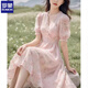 Vestido floral Romon Pink For Women Gentle Style Break French French Beautiful First Love Temperament que abraza a la cintura de hadas Pink M Recomendado 95-115Jin [Jin es igual a 0.5 kg]