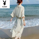 Playboy windbreaker mid-length women's 2025 spring and autumn new loose flowing shirt skirt to make you look slim and versatile super fairy thin jacket Apricot color L 101-111Jin[Jin equals 0.5 kg]