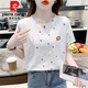 Pierre Cardin Camiseta estampada de algodón puro para mujeres Summer de manga corta 2025 Nuevo diseño de estampado suelto Camiseta versátil Tendencia 1396 Blanco + 3121 Flor verde S Adecuado para 80-99Jin [Jin iguala 0.5 kg]