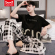 Catman Miiow Pure Cotton Pyjamas Herren Sommer kurzärmelige Hosen Jährlich-auf-Sommer-Dünne Baumwolle Largesize Casusize-Home-Kleidungsstückset YS9201 L Geeignet für -120jin [Jin gleich 0,5 kg] Verschleiß