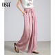 OSA (OSA) lazy style drawstring wide-leg pants for women 2025 summer new versatile slim elastic waist straight floor trousers Pink M