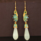 Little Silversmith Hetian Jade S925 Silver Magnolia Earrings Women's Enamel Lotus New Chinese Style Earrings Earrings Birthday Gifts