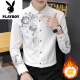 花花公子（PLAYBOY）春秋季黑色衬衫男长袖修身韩版男士衬衣商务休闲免烫痞帅寸衫潮流 829黑色 【微弹抗皱】 薄款 M 参考90-110斤左右
