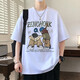 酷章（KUZHANG）卡通印花青少年学生短袖t恤男士潮流帅气2025新款夏季半袖体恤衫T 693米色 M 约80-100斤可穿