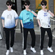 Zhaoxun 12-15-jähriger Boy T-Shirt-Anzug 13 Schüler der Junior High School Kurzärärmelte T-Shirt Fat Boy Handsome Sommeranzug 14 Big Boys 9226 Blau (kurzärmelige + lange Hosen) S 160 (60-75 Jin [Jin gleich 0,5 kg]))