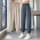 [Seda de hielo Anti-Wrinkle] Algodón de verano y lino Pantalones deportivos de estilo de talla de talla de talla de talla de tamaño de nueve puntos Pantalones casuales de harem para mujeres de albaricoque L [sugerido 100-115 Jin [Jin equivale a 0.5 kg]]]