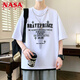 NASA XVVX American necklace short-sleeved T-shirt for men's youth summer fashion brand loose half-sleeved cotton boy's handsome casual top 692 burgundy 2XL (about 130~145 Jin [Jin equals 0.5 kg] can be worn)