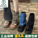 啄木鸟真皮管凉靴女夏季2025年新款裤夹趾复古凉鞋小众厚底增高罗马鞋 大象灰【专柜版】 35