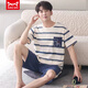 Catman (Miiow) reines Baumwollkurzarmpyjama für den Sommer-Dünnstil von Männern kann außen für Teenage Stripes Herren Home Clothes Lose Summer Style A679 L (empfohlen 115-135 Jin [Jin gleich 0,5 kg]) getragen werden.