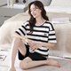 Hengyuanxiang 2025 Nuevo pijamas para mujeres en verano algodón puro de manga corta de dos piezas de dos piezas para la ropa de casa a rayas de verano se puede usar afuera. XYZT9885 M estilo femenino recomendado 80-100Jin [Jin equivale a 0.5 kg]