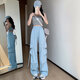 
Casual simple dopamine wear work pants for women in spring and summer drawstring hip-hop thin style wide-leg floor trousers MY-687 black L