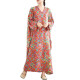 
Su-ordered 2025 summer new styles and multiple colors and vacation style loose large size women's V-neck retro long dress 9755# green one size