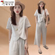 Woodpecker Ramie Set Women's Summer 2025 New Fashionable y reducción de la edad reductora de la edad Camisa de la línea de adelgazamiento Pantalones de piernas anchas dos paquetes Color caliente S [sugerido 95Jin [Jin iguala 0.5 kg]]]