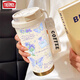 Thermos Simple Butterfly Thermos (Thermos) en acier inoxydable portable à double boisson tasse de café 2025 Nouvelle tasse d'eau de paille féminine BW1049 Butfly rose foncé A + avec longe 316 en acier inoxydable