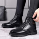 Kachilang Martin Boots Men's Vérine en cuir en cuir Boots Coton chaud Coton High Top Cow Work Working Battle Army Hook Boots Snow Boots Hiver 3519 Black 43