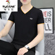 
Woodpecker 2025 new Xinjiang pure cotton men's short-sleeved T-shirt base shirt V-neck T-shirt trendy half-sleeved summer top 691 white M